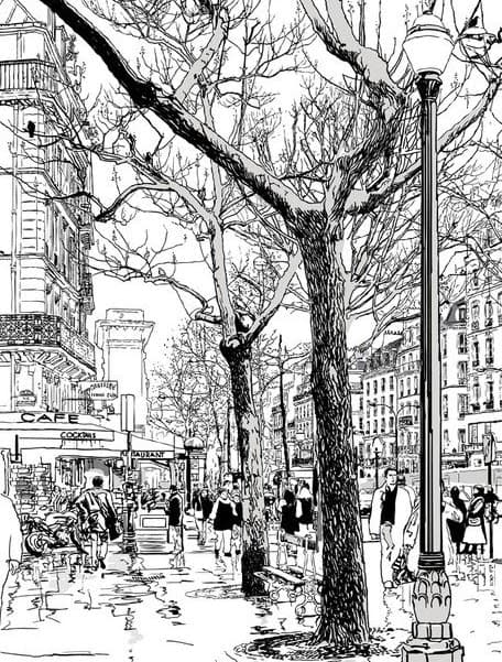 Paris street scene sketch